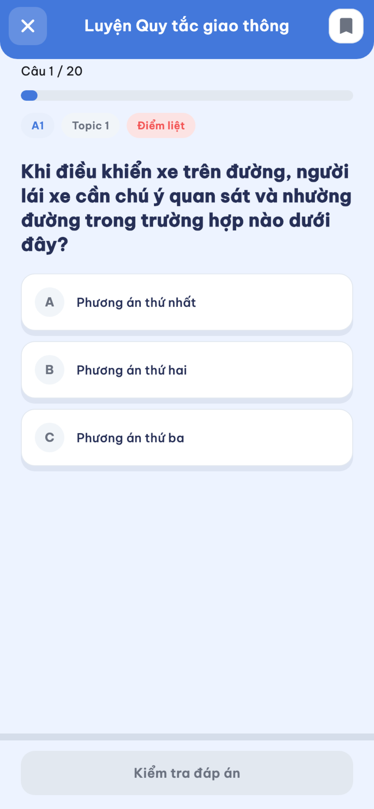 Màn hình luyện câu hỏi