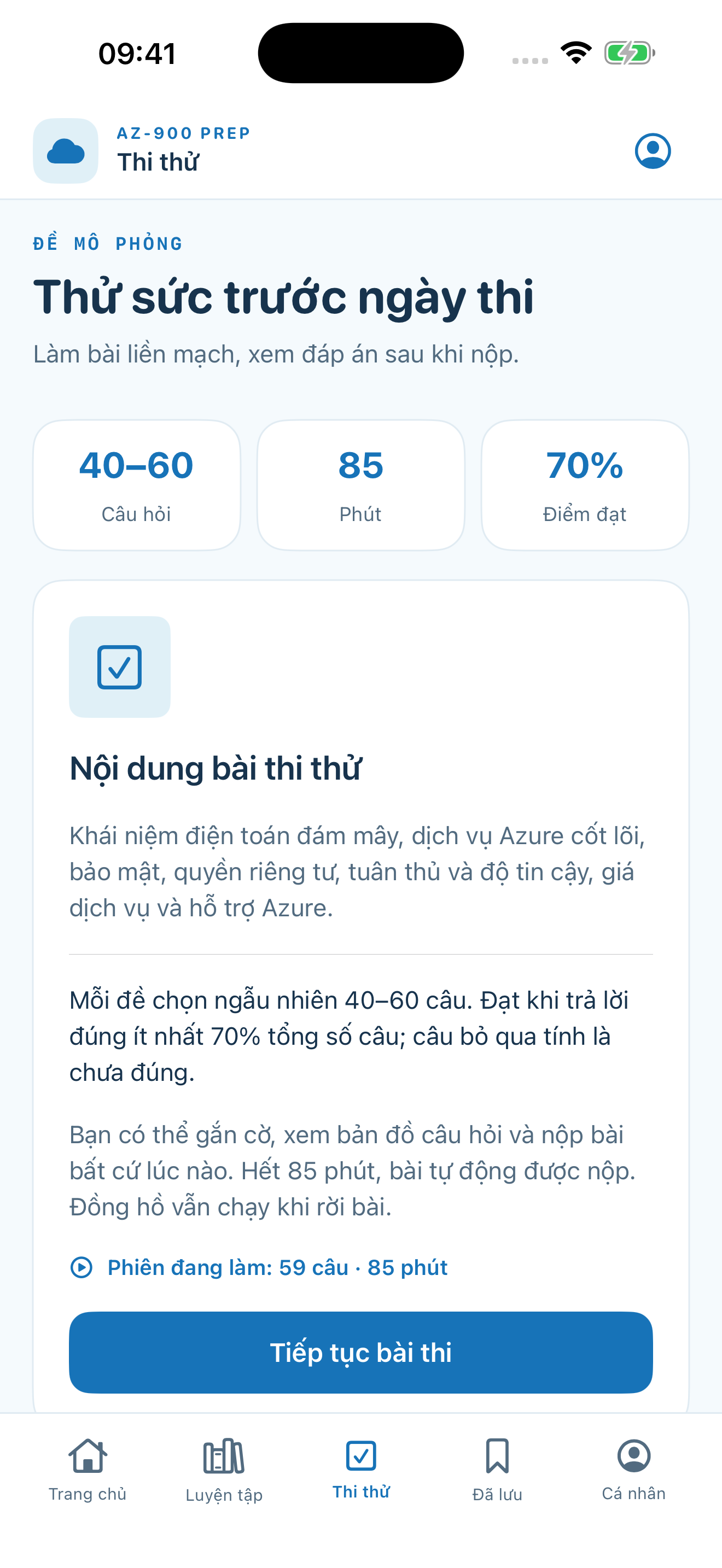 Chế độ thi thử