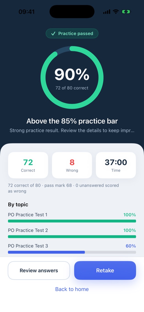 Mock exam score and topic results